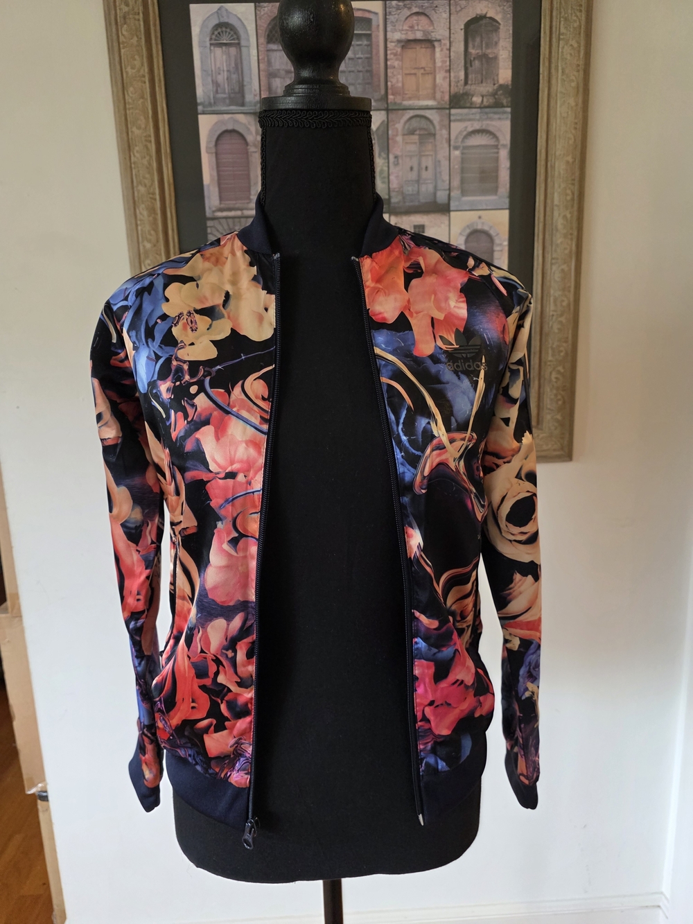 adidas Floral Print Bomber Jacket - Black, Pink, Blue
